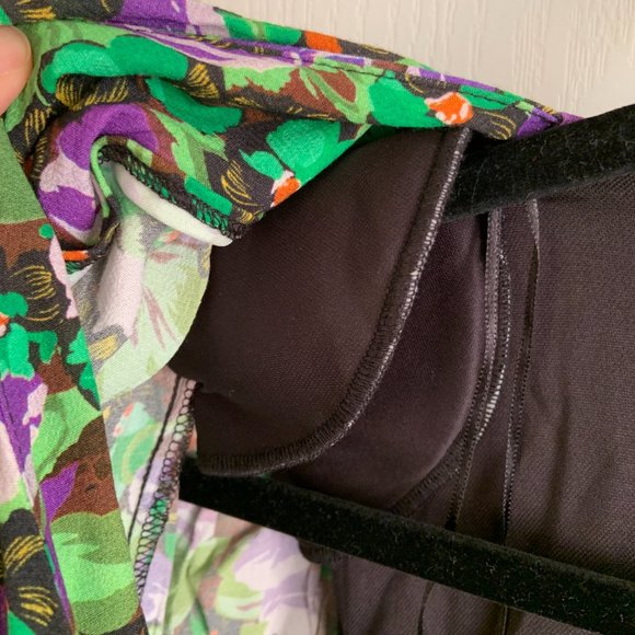 Zara Women's Floral Faux Wrap Long Sleeve Green Purple Draped Bodysuit Size S - Picture 6 of 13